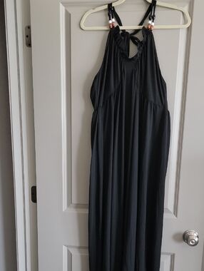 Black Halter Maxi Dress with Bead Detail